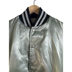 Vintage Satin retro Bomber Jacket large fleece lined Gray 70s 80s layering